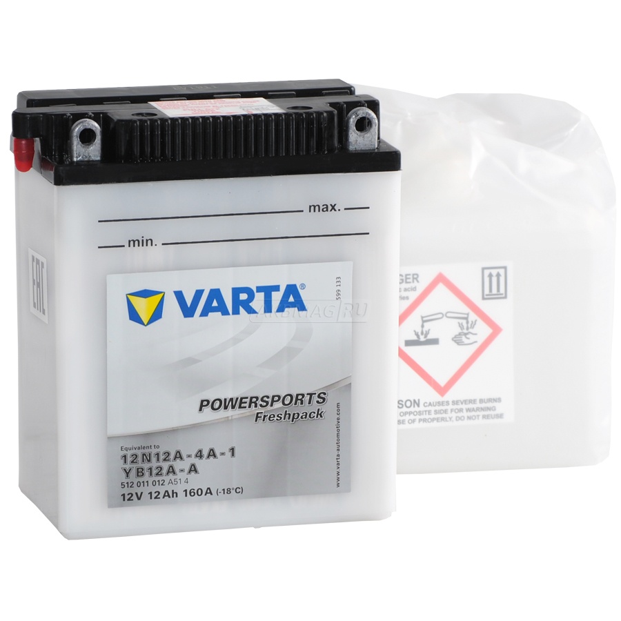 Аккумулятор для мототехники VARTA MOTO Powersports Freshpack YB12A-A/12N12A-4A-1 160 А прям. пол. 12 Ач (512 011 012)