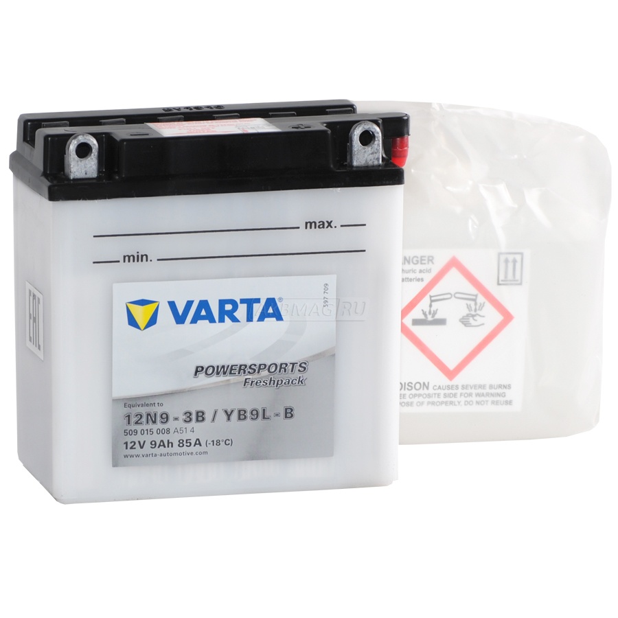 Аккумулятор для мототехники VARTA MOTO Powersports Freshpack 12N9-3B/YB9L-B 85 А обр. пол. 9 Ач (509 015 008)