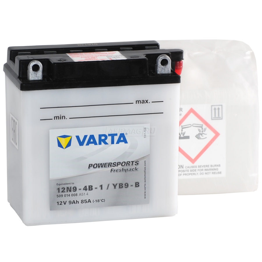 Аккумулятор для мототехники VARTA MOTO Powersports Freshpack 12N9-4B-1/YB9-B 85 А прям. пол. 9 Ач (509 014 008)