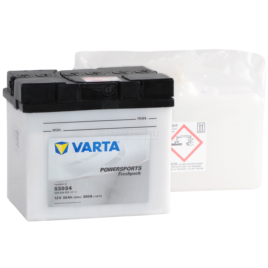 Аккумулятор для мототехники VARTA MOTO Powersports 53034 300 А прям. пол. 30 Ач (530 034 030)