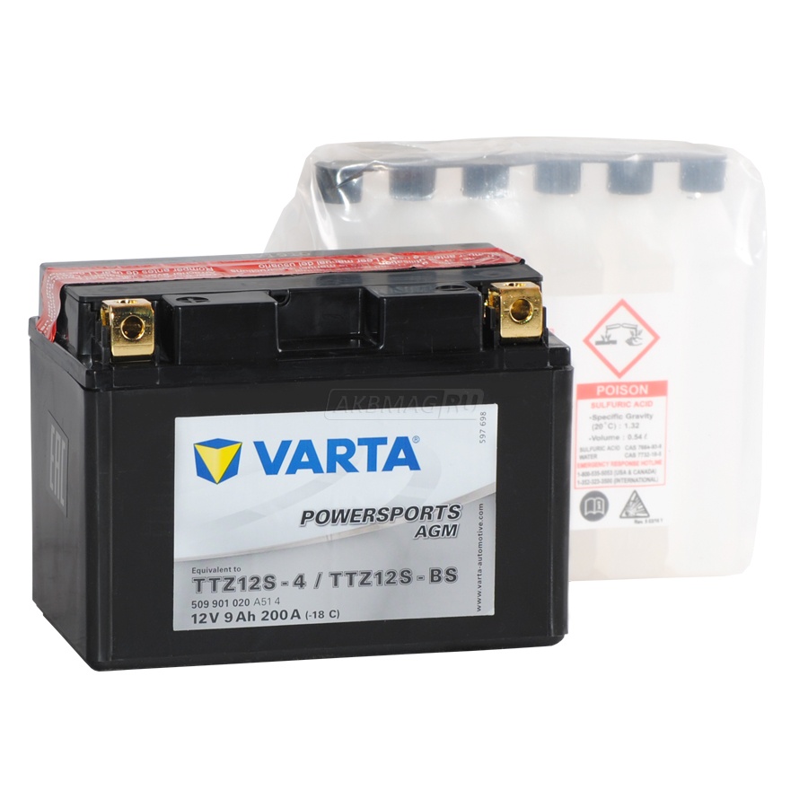 Аккумулятор для мототехники VARTA MOTO Powersports AGM TTZ12S-BS 200 А прям. пол. 9 Ач (509 901 020)