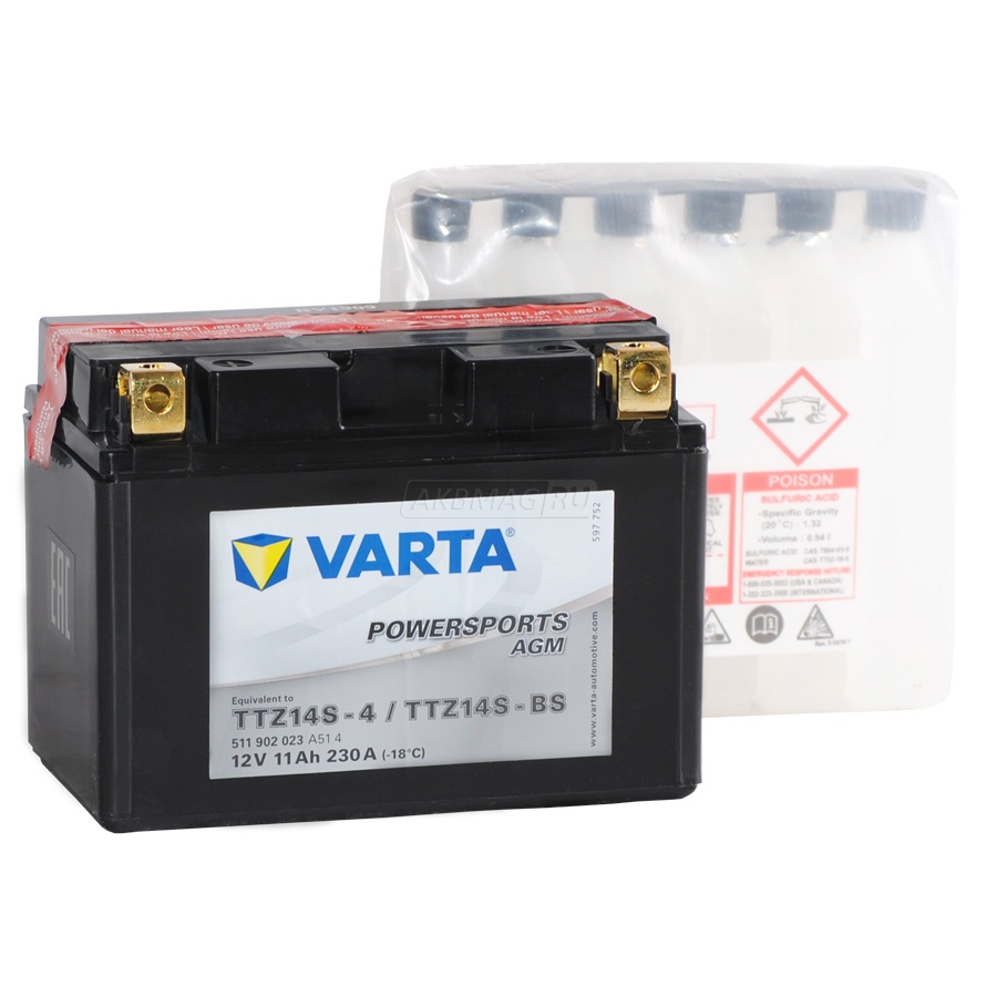 Аккумулятор для мототехники VARTA MOTO Powersports AGM TTZ14S-BS 230 А прям. пол. 11 Ач (511 902 023)