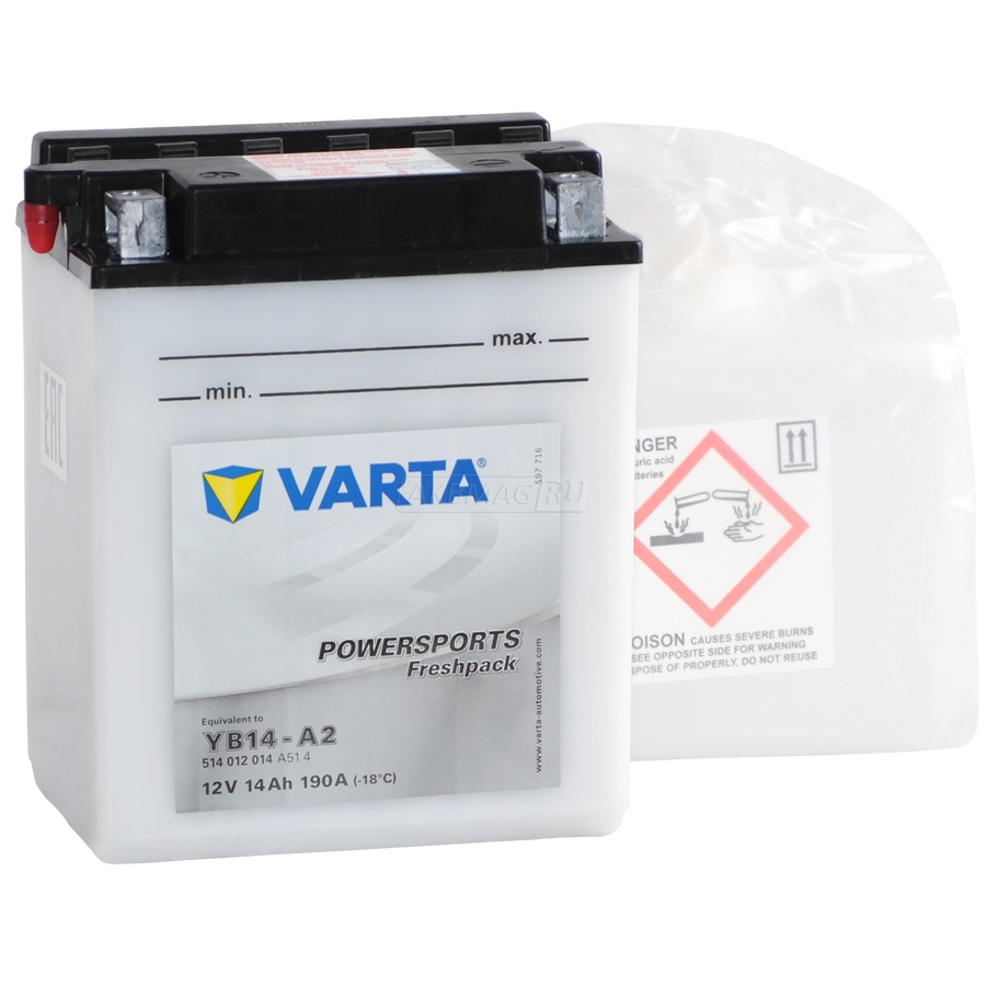 Аккумулятор для мототехники VARTA MOTO Powersports Freshpack YB14-A2 190 А прям. пол. 14 Ач (514 012 014)