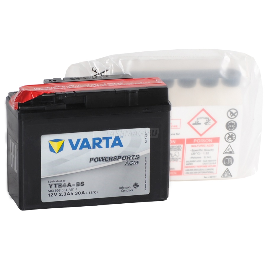 Аккумулятор для мототехники VARTA MOTO Powersports AGM YTR4A-BS 30 А прям. пол. 3 Ач (503 903 004)
